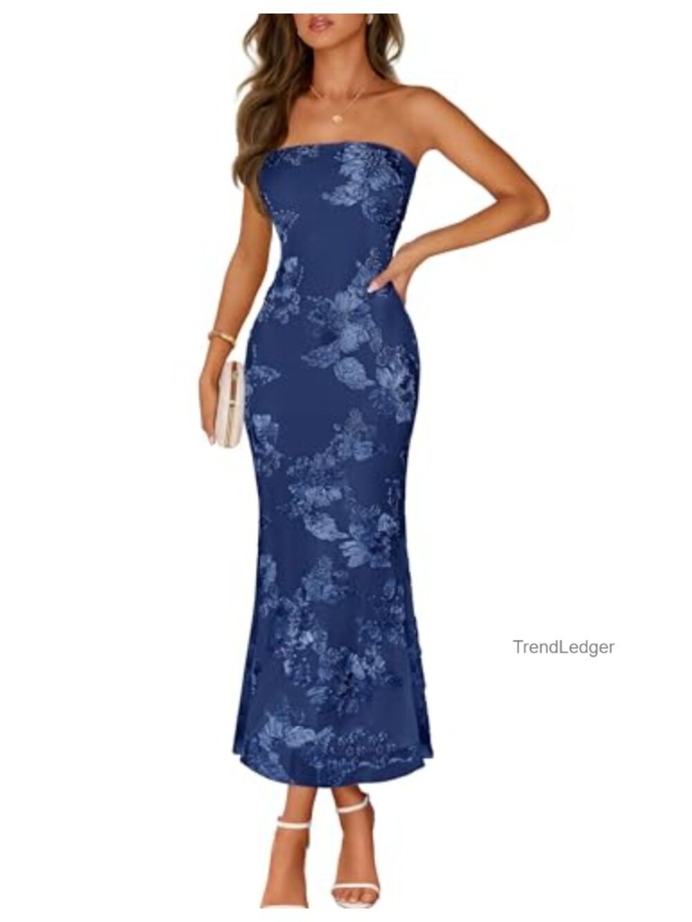 Women's 3D Floral Strapless Bodycon Maxi Dress Off Shoulder Formal Cocktail